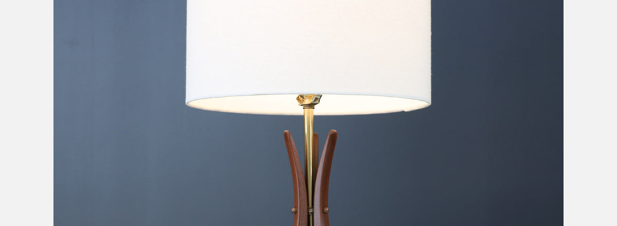 Mid-Century Sculpted Walnut with Brass Accent Table Lamp
