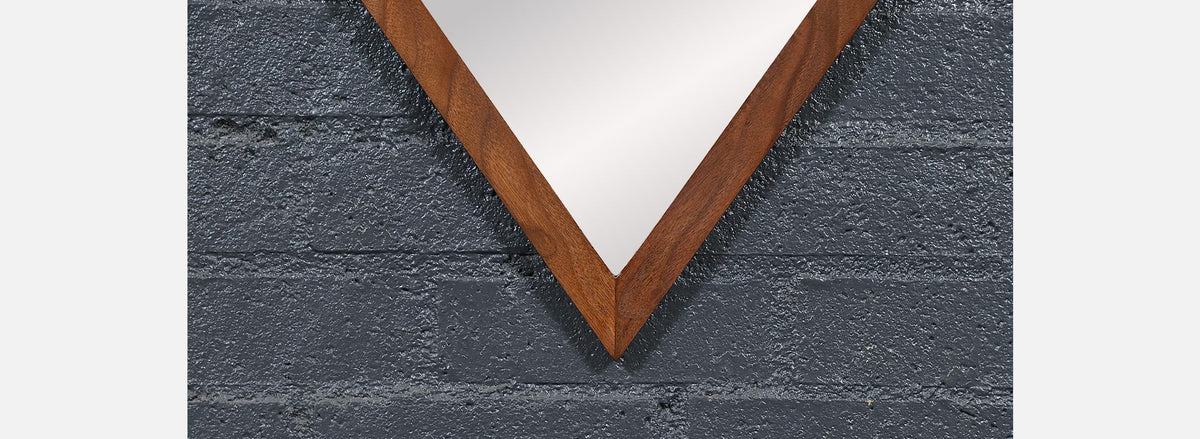 Mid-Century Modern Sculpted Diamond Shape Walnut Mirror