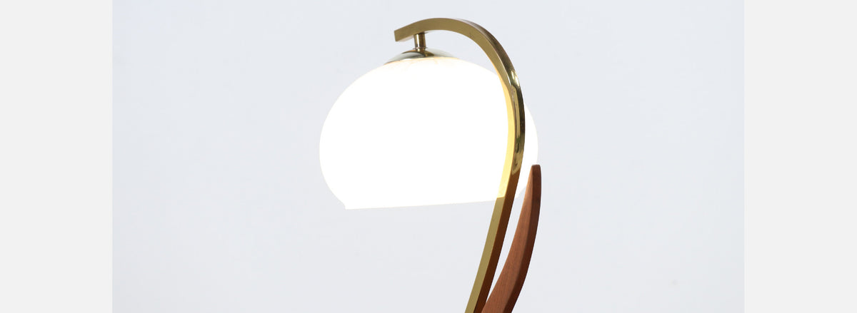 Mid-Century Modern Walnut & Brass Accent Table Lamp
