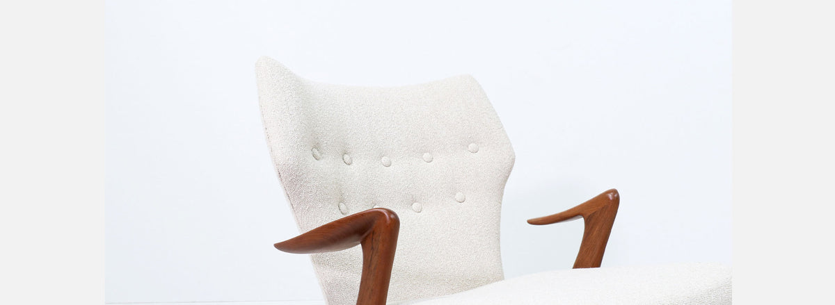 Kurt Ostervig Teak & Boucle Tweed Wing Chair for Rolschau Mobler