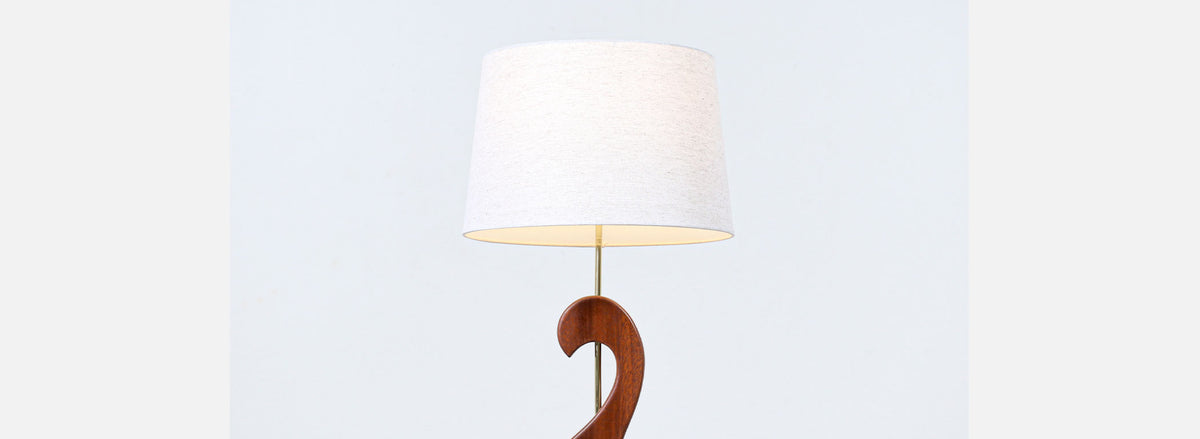 Mid-Century Modern Sculpted Walnut Swan Style Table Lamp