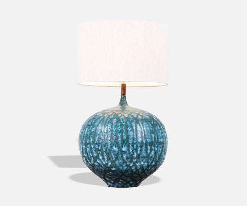 Mid-Century Modern Turquoise Glaze Ceramic Table Lamp