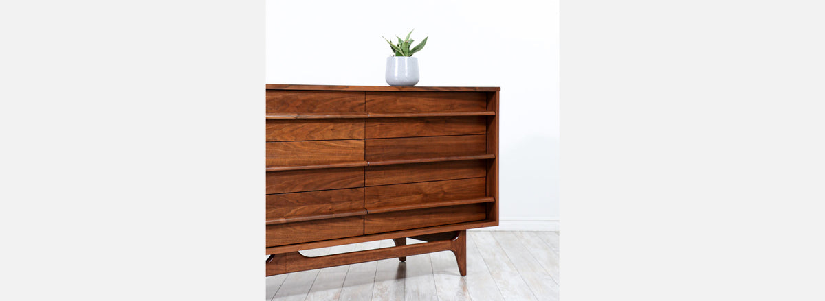 Mid-Century Modern Curved-Front Walnut Dresser by Young Furniture Company 
