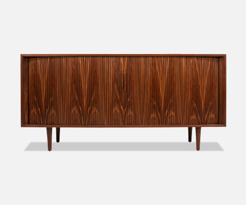 Vintage Mid-Century Modern Walnut Tambour-Door Credenza