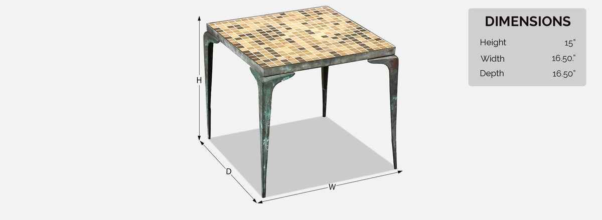 Japanese Modern Brass & Murano Mosaic Tile Top Side Table