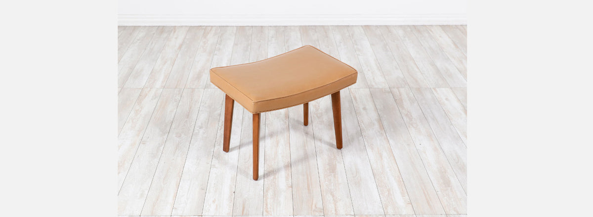 George Nelson Leather & Walnut Illuminated Vanity with Mirror & Ottoman for Herman Miller