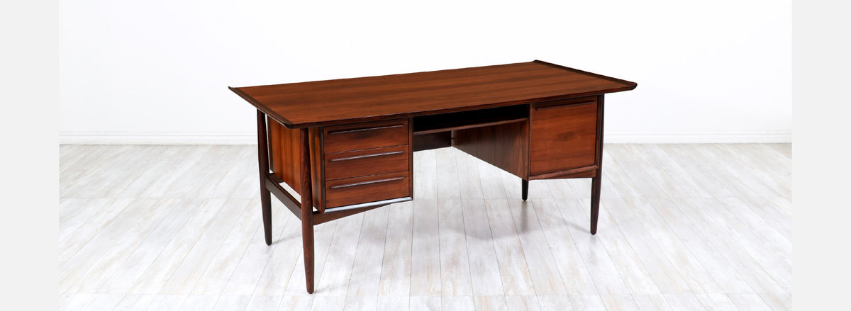 Danish Modern Executive Sculpted Rosewood Desk by H.P. Hansen