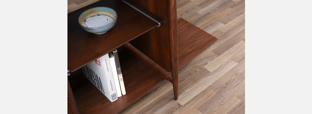 Mid-Century Modern Sculpted Walnut Tier Bookshelf