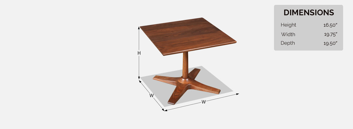 Mid-Century Modern Walnut Pedestal Side Table w/ Star Base