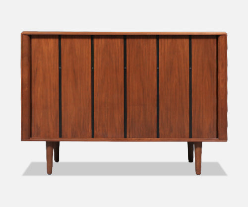 California Modernist Walnut Tambour-Door Credenza by Barzilay