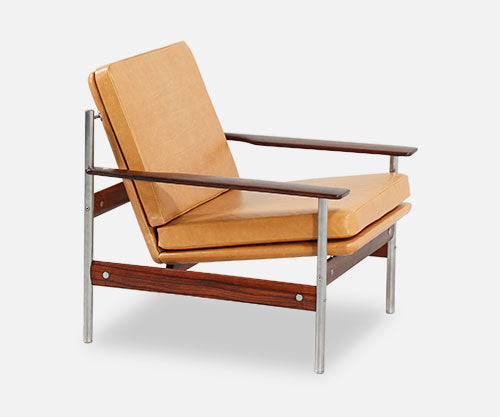 Sven Ivar Dysthe Rosewood & Leather Lounge Chair for Dokka Möbler