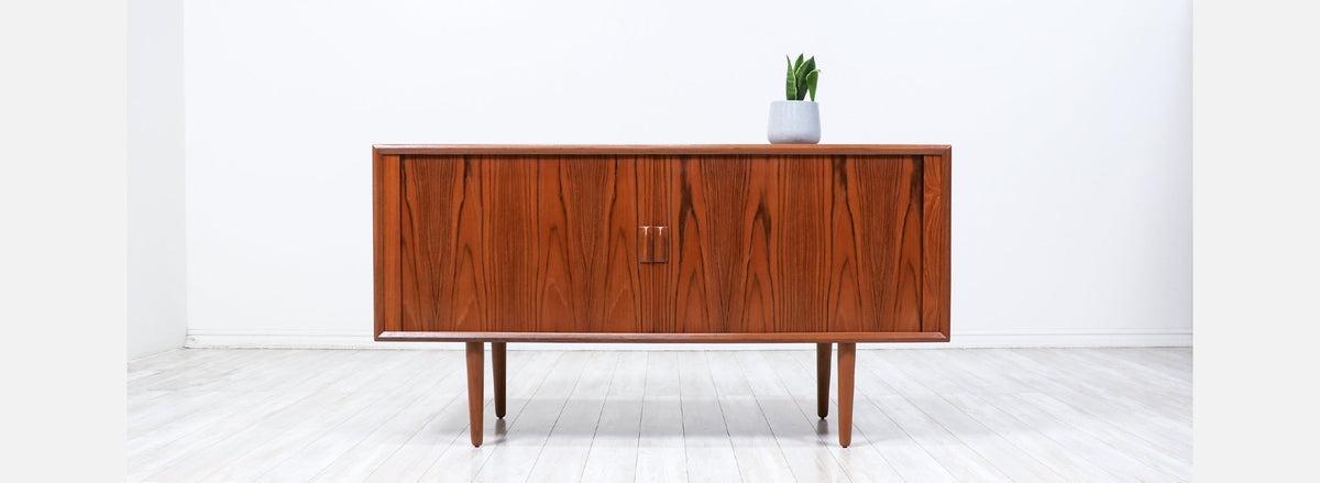 Svend A. Larsen Tambour-Door Teak Credenza for Faarup Møbelfabrik