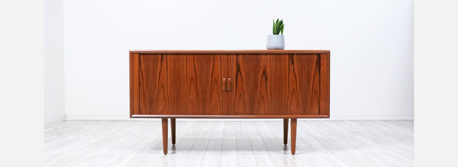 Svend A. Larsen Tambour-Door Teak Credenza for Faarup Møbelfabrik