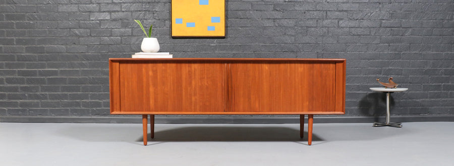 Bernhard Pedersen Danish Modern Tambour-Door Teak Credenza