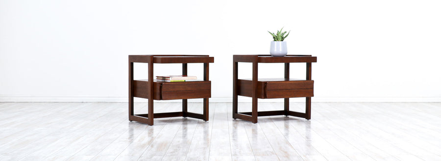 Paul Laszlo Two-Tier Mahogany Night Stands for Brown Saltman