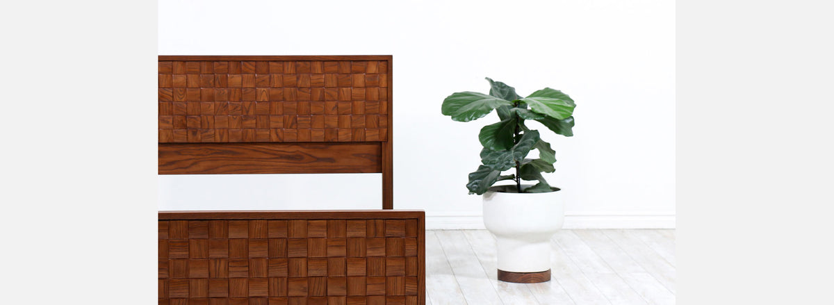 Paul Laszlo "Basket Weave" Full-Size Bed Frame for Brown Saltman