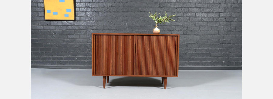 Vintage Barzilay California Modern Tambour-Door Walnut Credenza by Barzilay