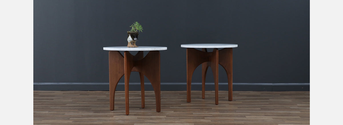 Mid-century Modern Side Tables with Carrara Marble Top