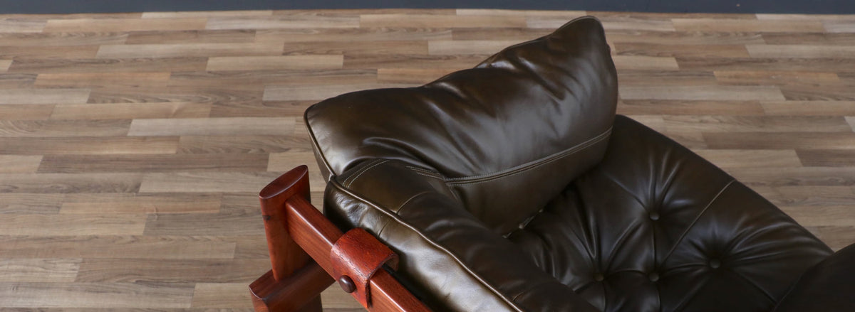 Percival Lafer MP-41 Series Dark Olive Green Leather Lounge Chairs