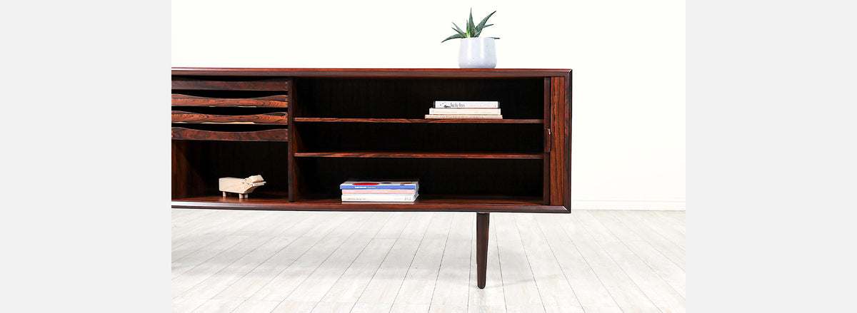 Svend A. Larsen Rosewood Tambour-Door Credenza for Faarup Møbelfabrik