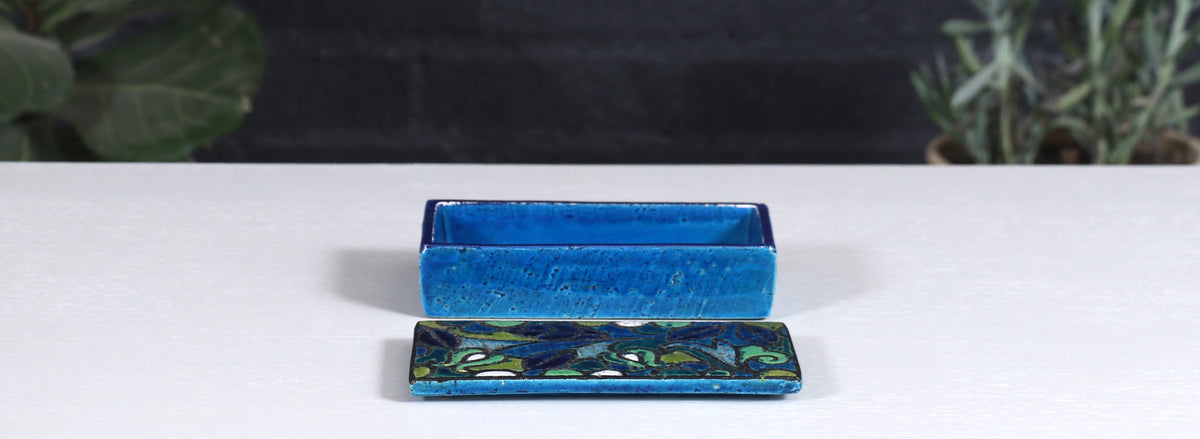 Aldo Londi Blue Glazed Ceramic Floral Lidded Box