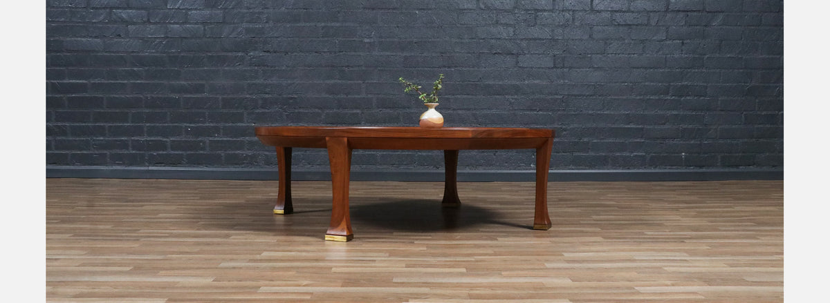 Michael Taylor Teak & Walnut Coffee Table w/ Brass Accents for Baker