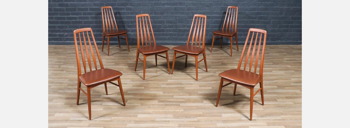 Niels Koefoed "Eva" Teak & Leather Dining Chairs for Koefoeds Hornslet