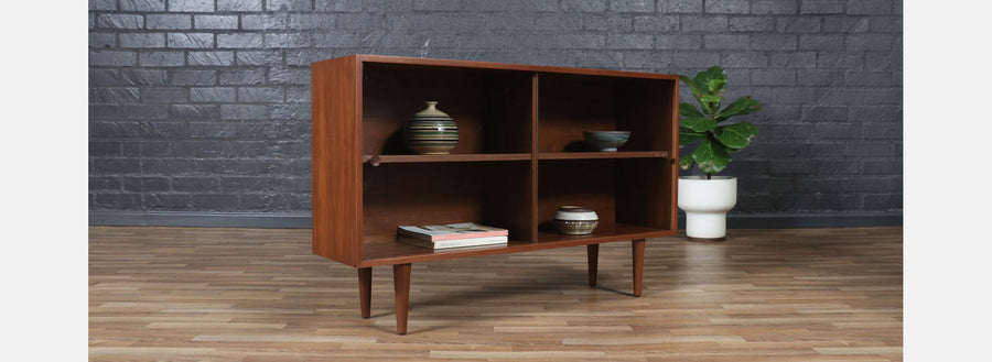Custom Made Walnut Bookcase w/ Glass Doors by Danish Modern LA