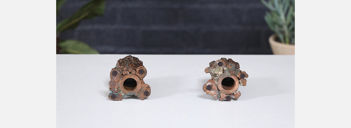 Mid-Century Modern Brutalist Copper Candle Holders