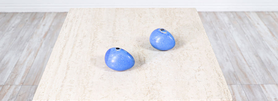 Mid-Century Modern Blue Glazed Ceramic Weed Pot Vases