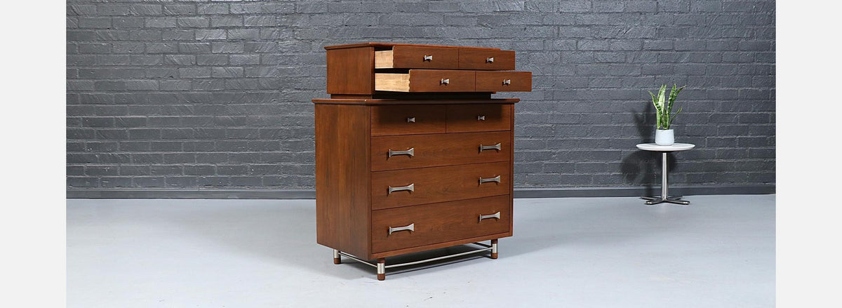 Mid-Century Modern Sculpted Highboy Dresser by Weiman