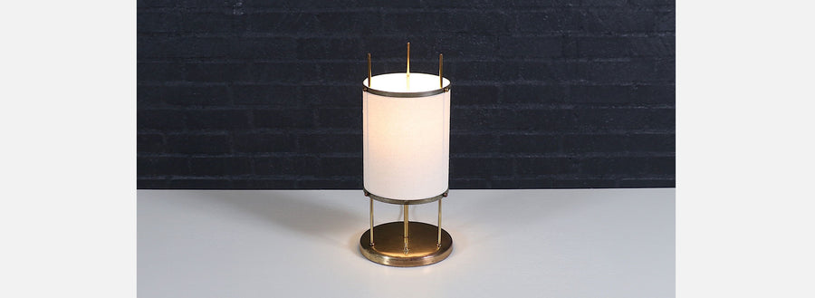 Mid-Century Modern Trident Column Style Brass Table Lamp