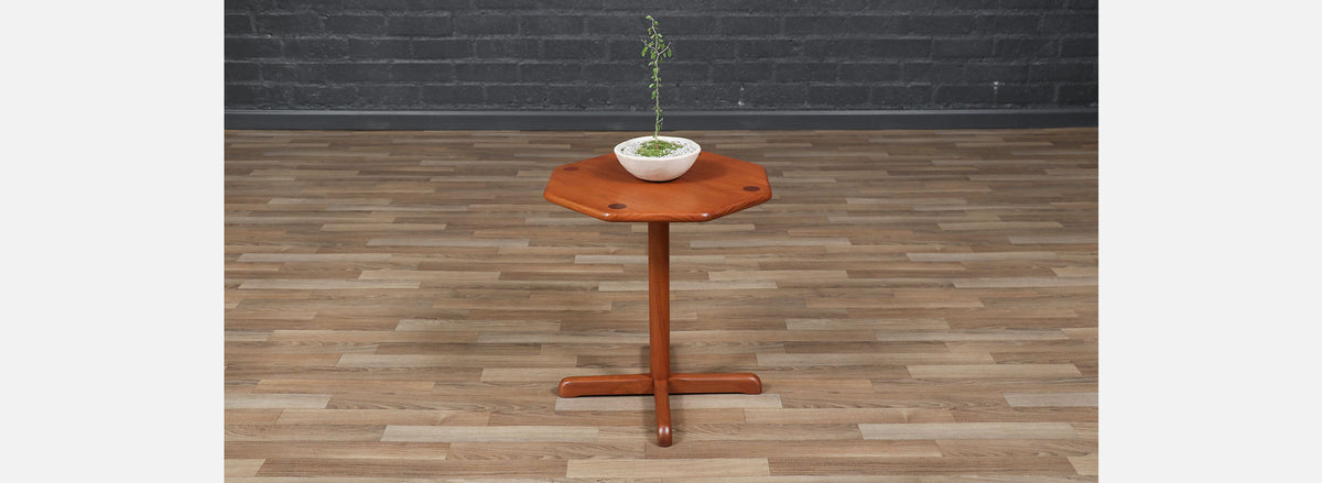 Danish Modern Pedestal Teak Side Table by B&M
