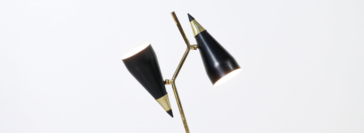 Mid-Century Modern Double-Cone Articulating Brass Table Lamp