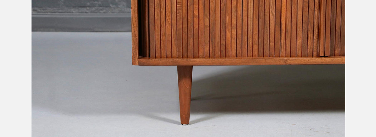 California Modernist Walnut Tambour-Door Credenza by Milo Baughman