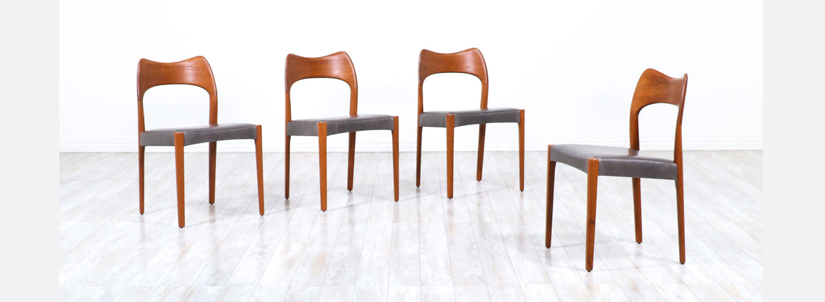 Arne Hovmand-Olsen Teak & Leather Dining Chairs for Mogens Kold