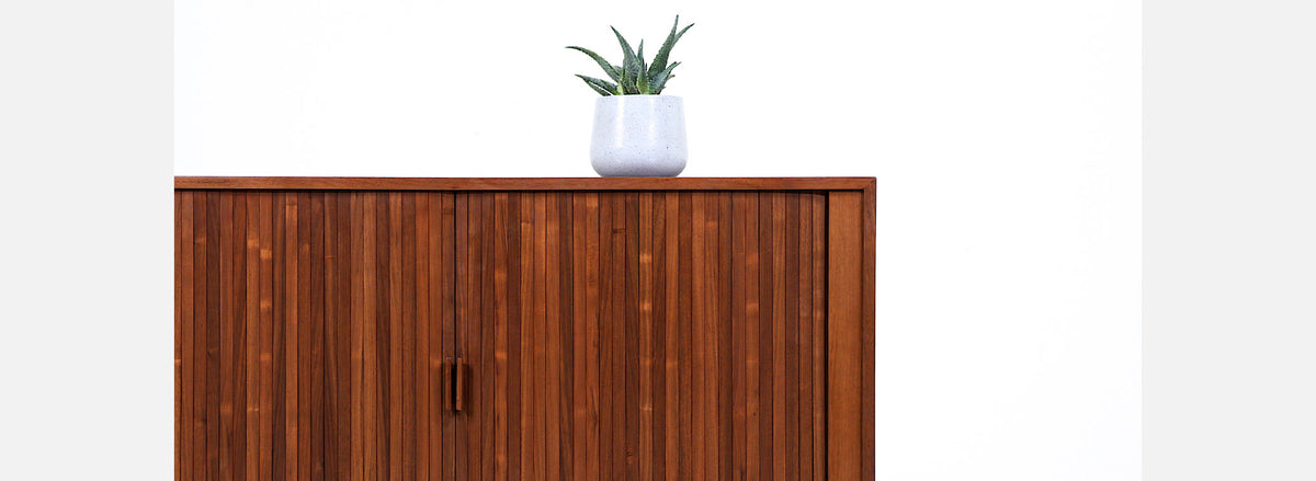 Vintage Modern Walnut Tambour-Door Credenza