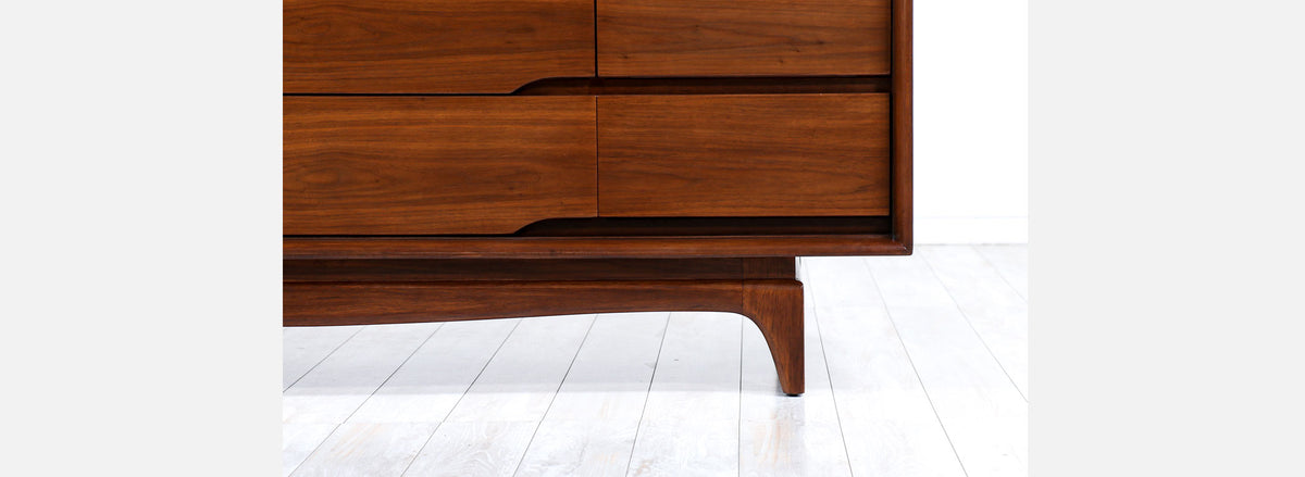 Mid-Century Modern 9-Drawer Sculpted Walnut Dresser 