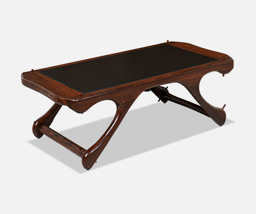Don Shoemaker Sculpted Rosewood & Leather Coffee Table for Señal Furniture