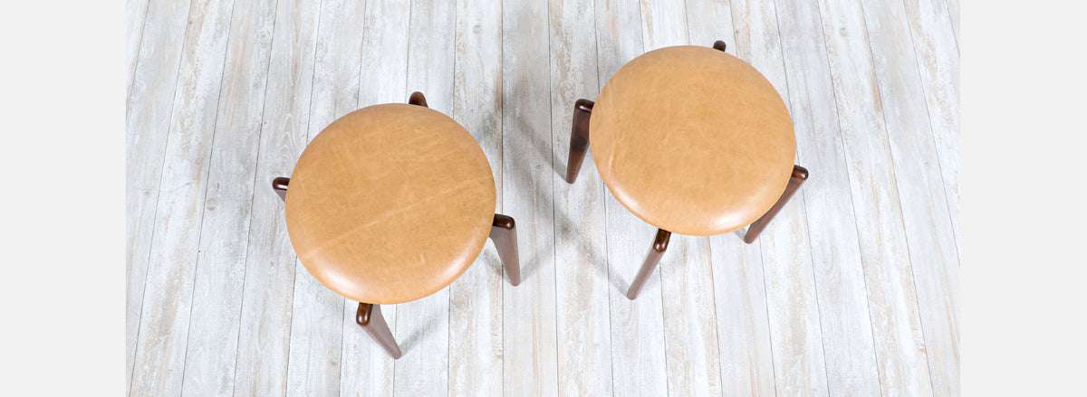 Adrian Pearsall Sculpted Walnut & Leather Stools for Craft Associates