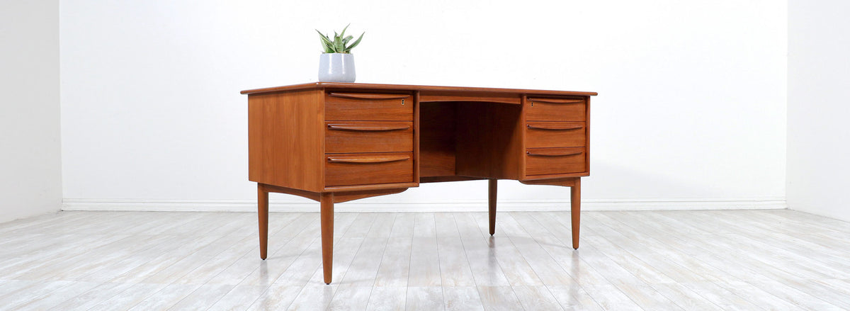 Svend A. Larsen Executive Teak Desk with Bookcase