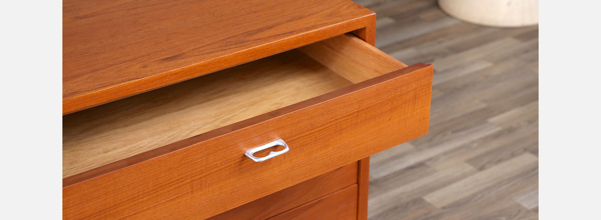 Danish Modern 9-Drawer Teak Dresser with Steel Pulls