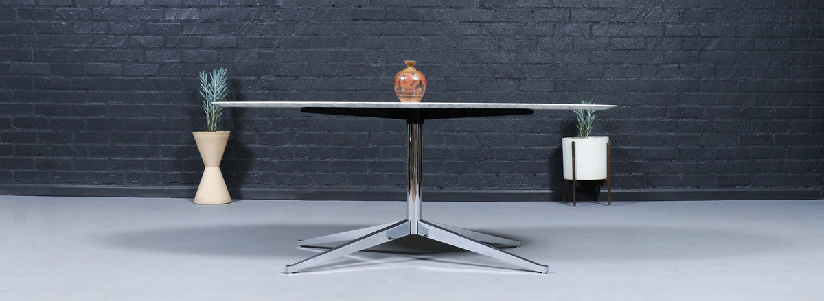 Florence Knoll Italian Carrara Marble & Chrome Dining Table or Desk
