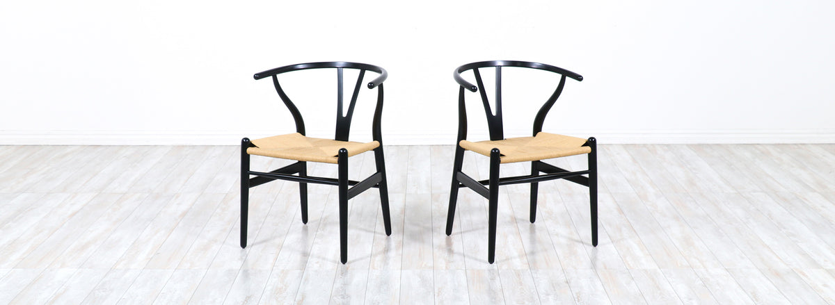 Hans J. Wegner "Wishbone" Ebonized Arm Chairs for Carl Hansen & Søn 