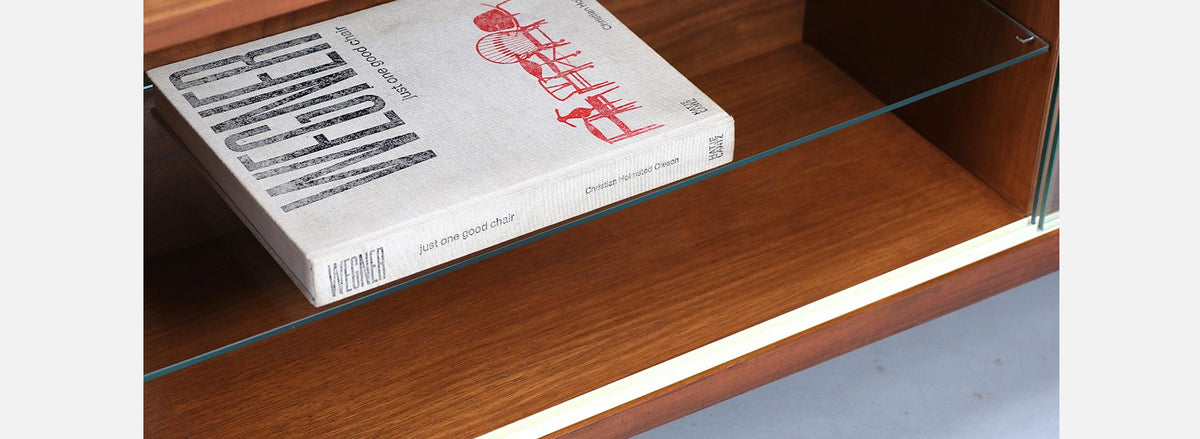 Mid Century Modern Low Walnut & Glass Bookcase Credenza
