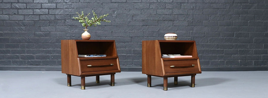 Californian Modern Night Stands w/ Bookcase by John Keal for Brown Saltman