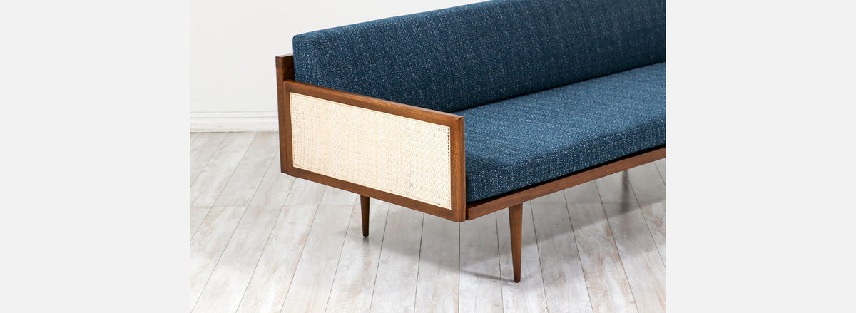 Mid-Century Modern Walnut & Cane Daybed Sofa