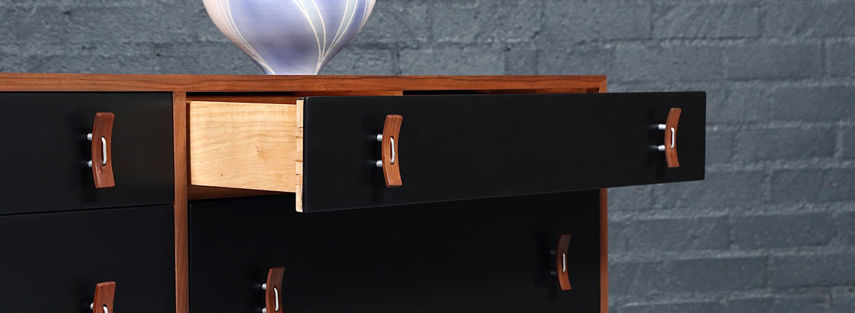 California Modern Two-Tone Black Lacquered Dresser by Stanley Young