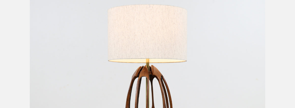 Mid-Century Modern Sculpted Walnut with Brass Accent Table Lamp