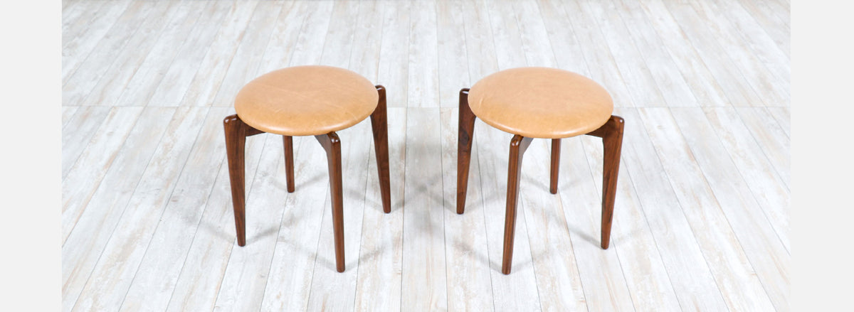 Adrian Pearsall Sculpted Walnut & Leather Stools for Craft Associates